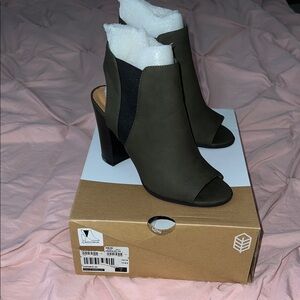 Call It Spring Olive Green Peep-Toe Block Heel Booties
